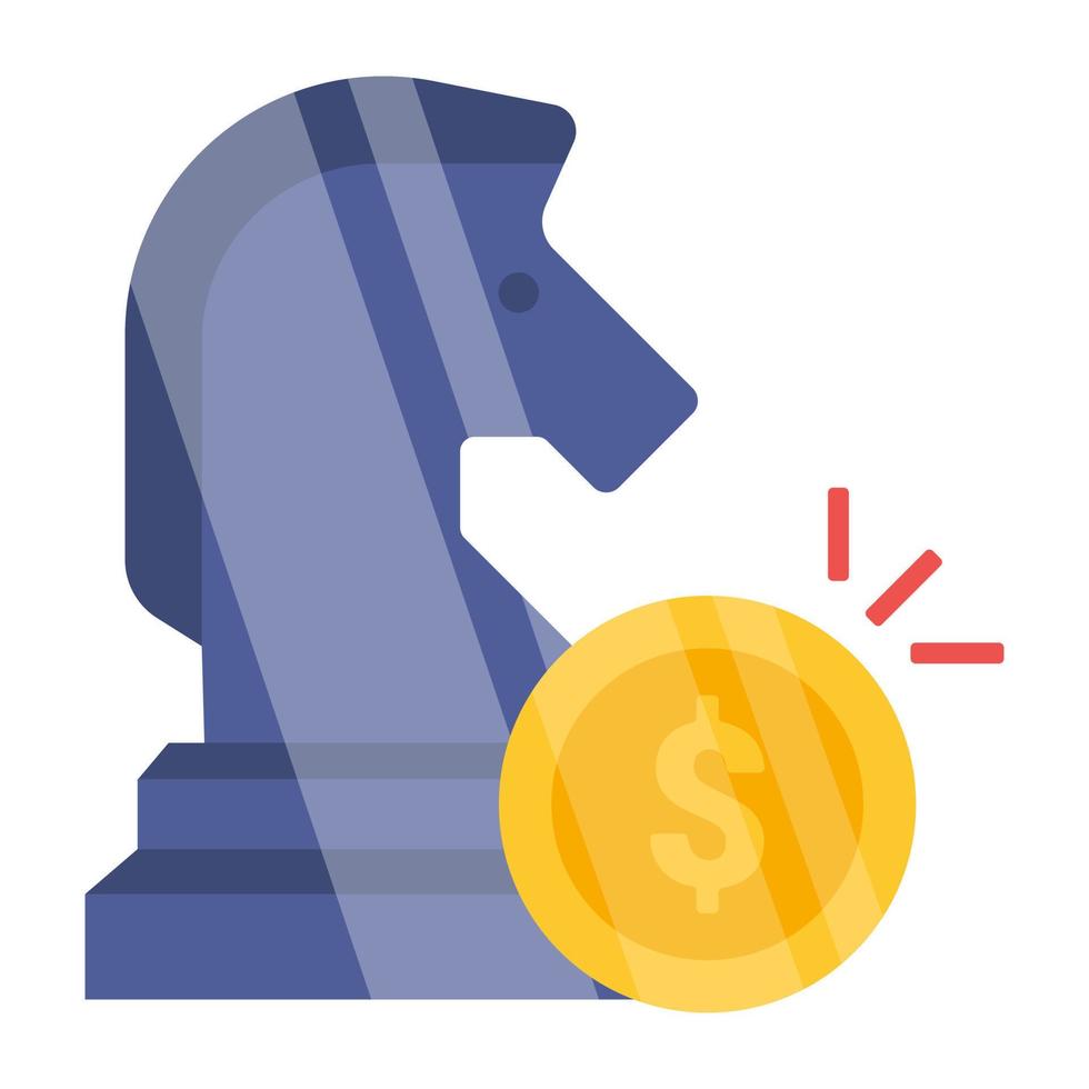 Chess knight with dollar coin, flat design icon of financial strategy vector