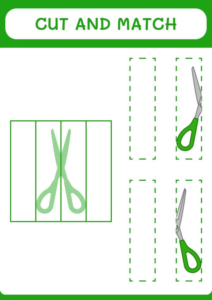 Cut and match parts of Scissor, game for children. Vector illustration, printable worksheet