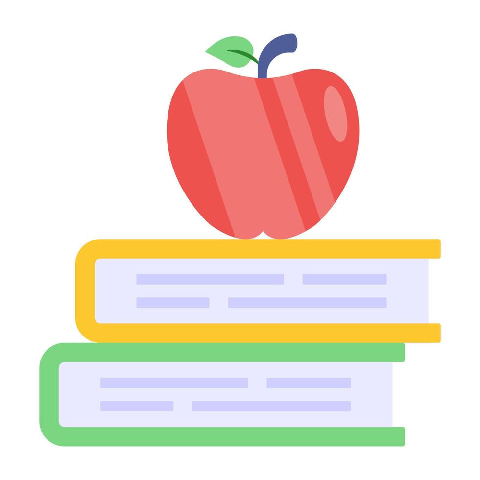 fruta de manzana con libros cerrados, icono de educación saludable vector