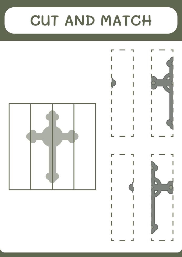 Cut and match parts of Christian cross, game for children. Vector illustration, printable worksheet