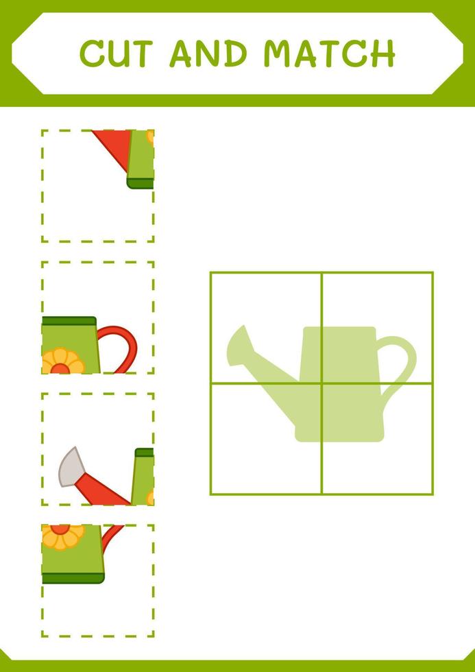 Cut and match parts of Watering can, game for children. Vector