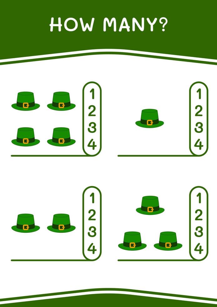 cuantos de st. sombrero del día de patrick, juego para niños. ilustración vectorial, hoja de cálculo imprimible vector