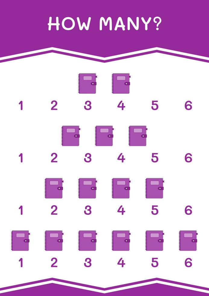 How many of Notebook, game for children. Vector illustration, printable worksheet