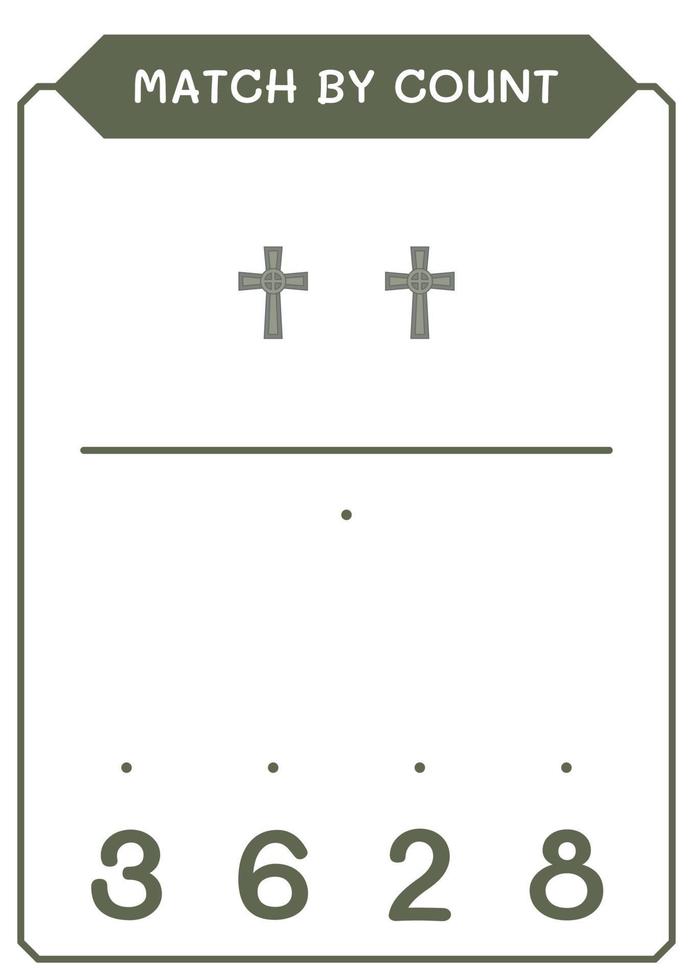 Match by count of Christian cross, game for children. Vector illustration, printable worksheet