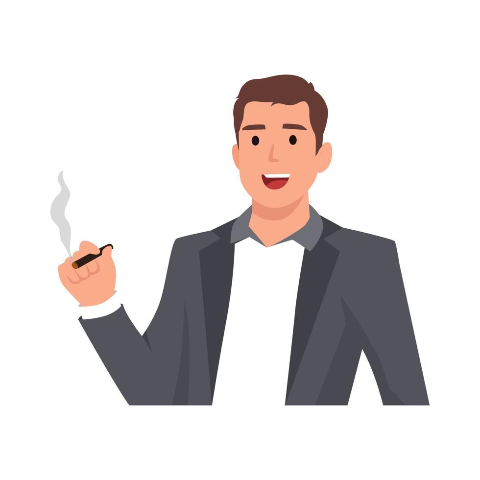 Young man smoking a cigarette. Tobacco dependence. The concept of an unhealthy lifestyle . Flat vector illustration isolated on white background