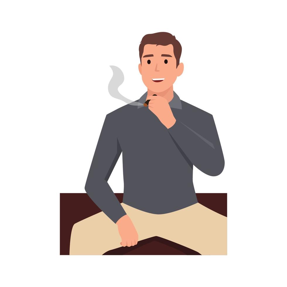 joven fumando un cigarrillo. dependencia del tabaco. el concepto de un estilo de vida poco saludable. ilustración vectorial plana aislada sobre fondo blanco vector