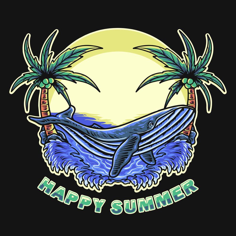 Happy Summer Whale Vector Illustration