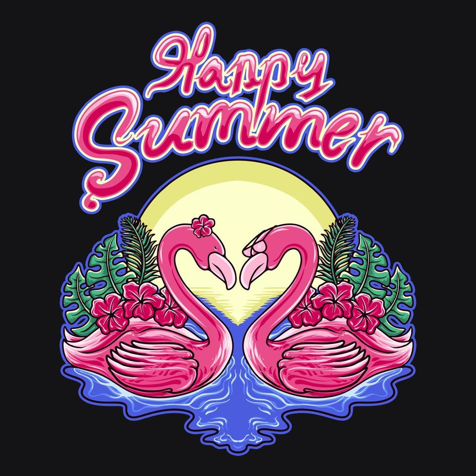 Couple Flamingo Summer Vector Illustration