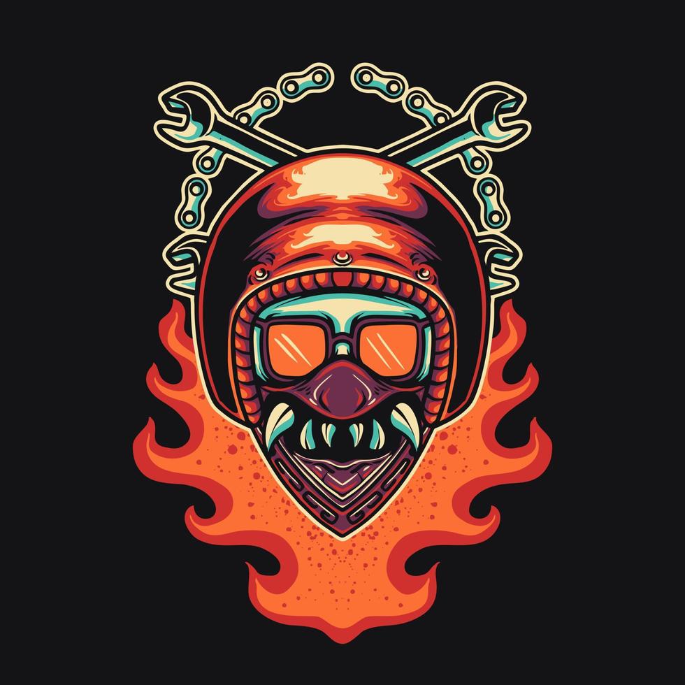 Skull Rider Mask Fire Vector Illustration