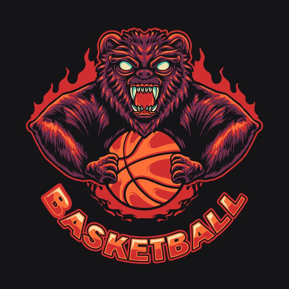 Ilustración de vector de logotipo de mascota de baloncesto de oso