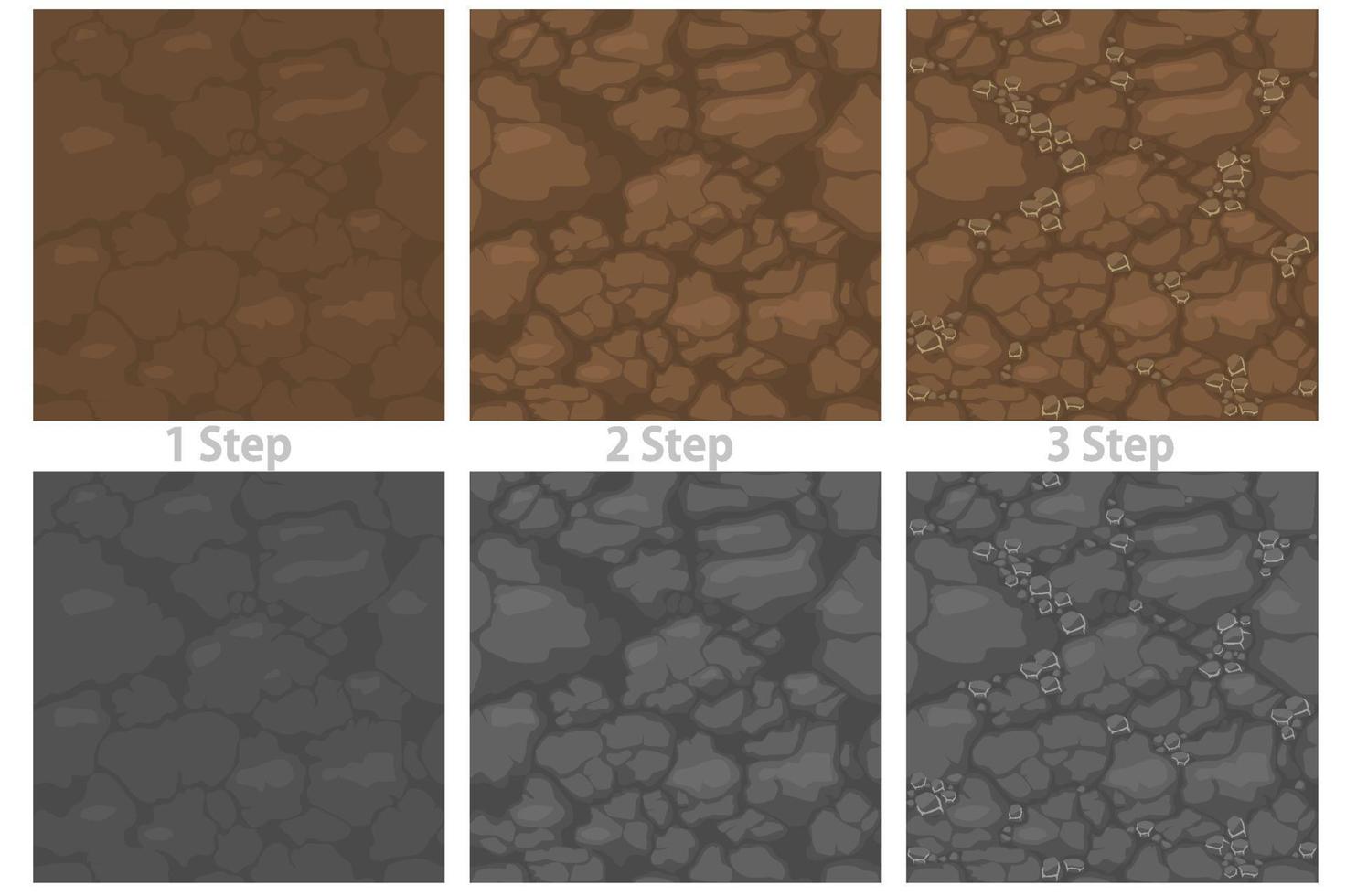 Seamless pattern ground with stones, drawing step by step soil texture for wallpaper. vector