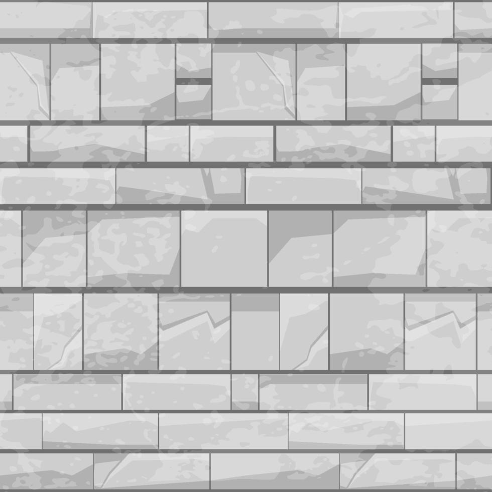 Brick stone wall seamless pattern, gray texture for wallpaper. Vector illustration of a repeating background for game graphic design.