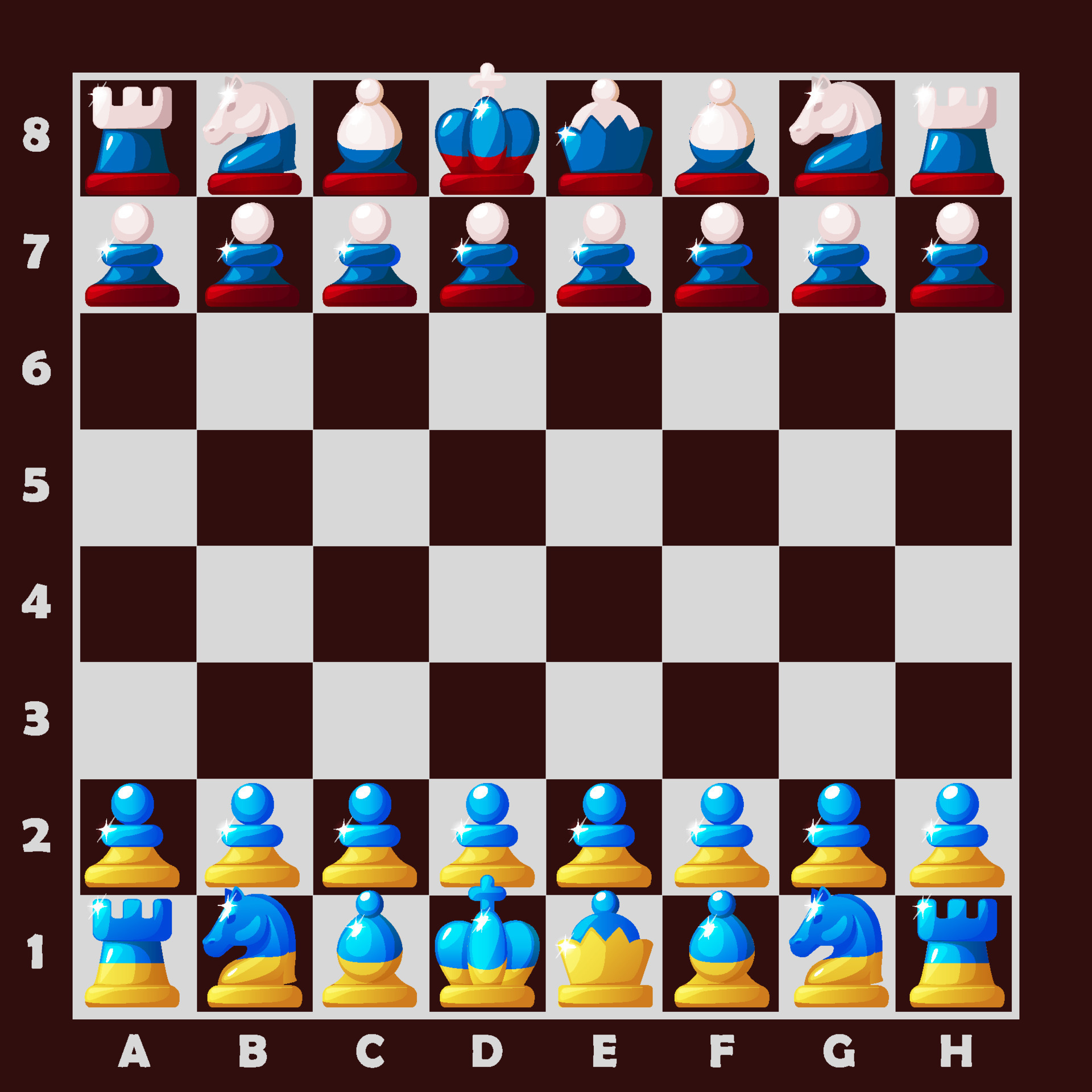 Set pieces for a board game of chess. Chess in the colors of the flag