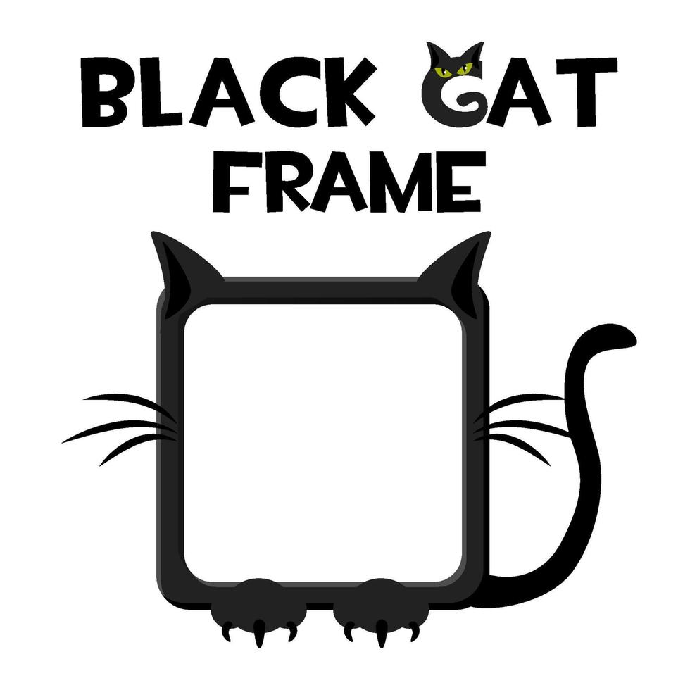 Black square cat frame, cartoon halloween avatar for ui games. Vector illustration funny border for graphical interface.