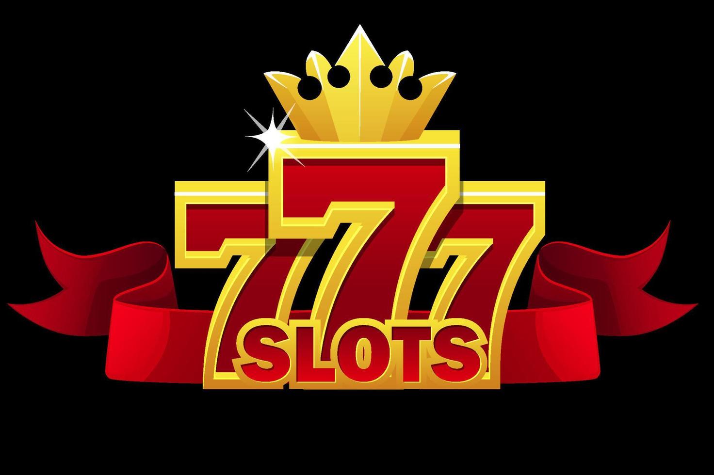 777 slots symbol, jackpot sign with red ribbon and gold crown for ui games. vector