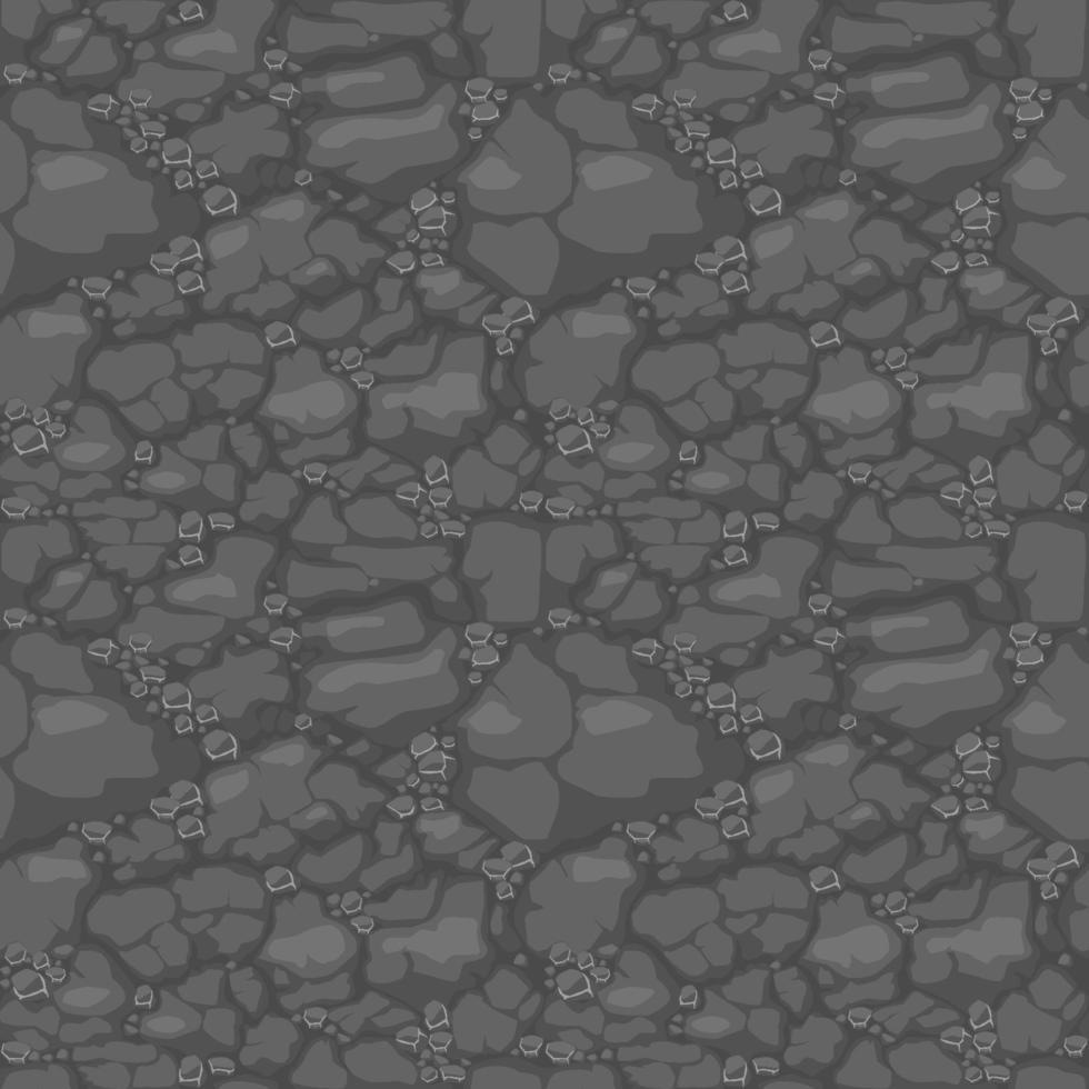Ground seamless pattern, gray soil with stones texture for game ui. Vector illustration background backdrop organic land with rock for wallpaper.