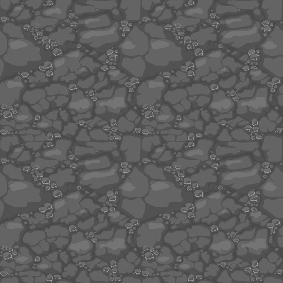 Ground seamless pattern, gray soil with stones texture for game ui. Vector illustration background backdrop organic land with rock for wallpaper.