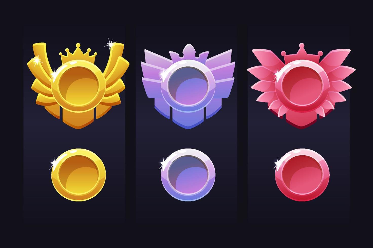 Achievement circle templates for the game, award emblems for winner. vector