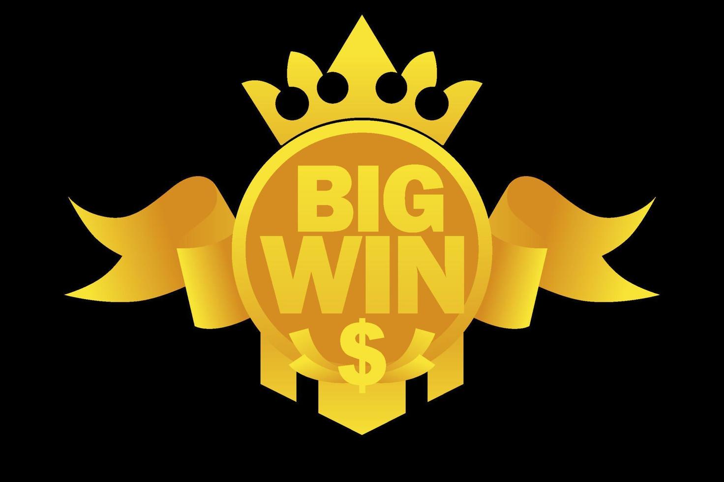 Big win with gold ribbon, dollar sign,crown for ui games. vector