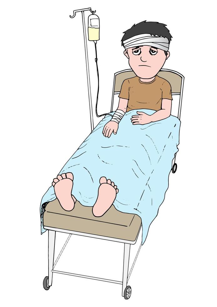 Young adult man resting at hospital bed vector