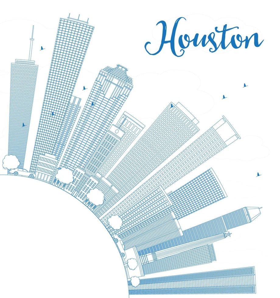 Outline Houston Skyline with Blue Buildings. vector