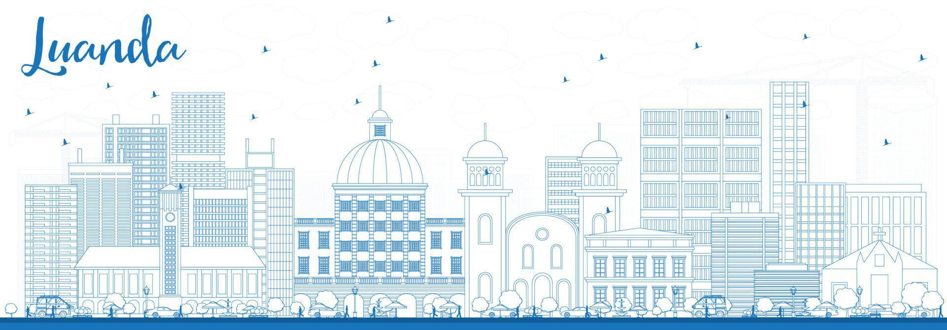 esboza el horizonte de luanda con edificios azules. vector