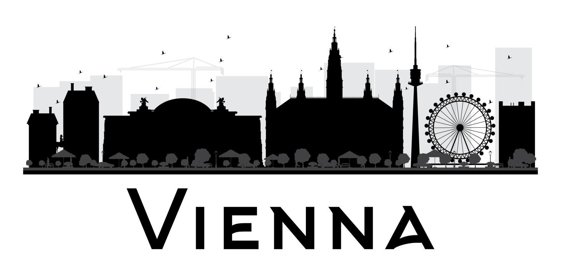 Silueta en blanco y negro del horizonte de la ciudad de Viena. vector