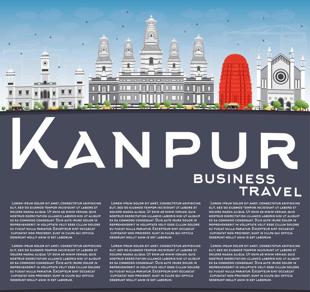 horizonte de kanpur con edificios grises, cielo azul y espacio para copiar. vector