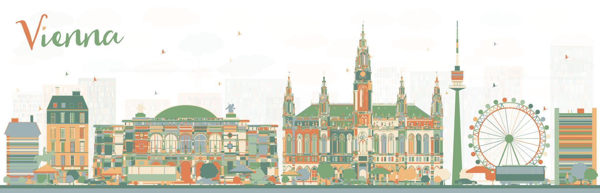 Abstract Vienna skyline with color landmarks. vector