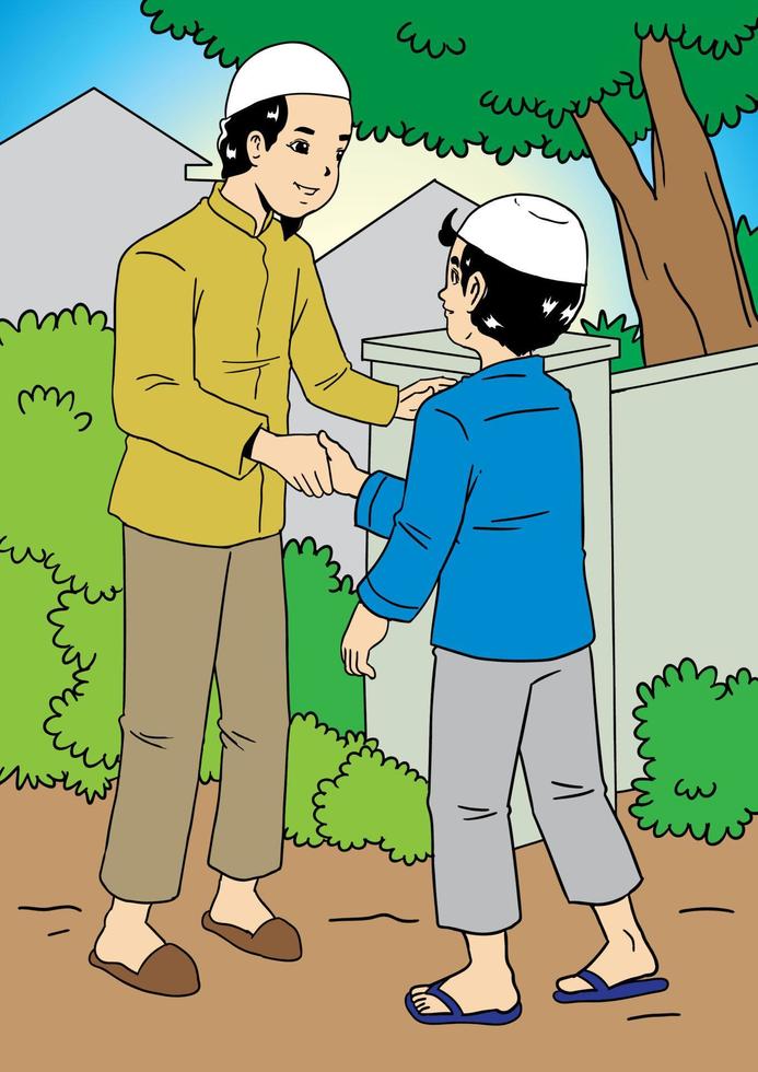 Asian muslim boy and the senior greeting vector