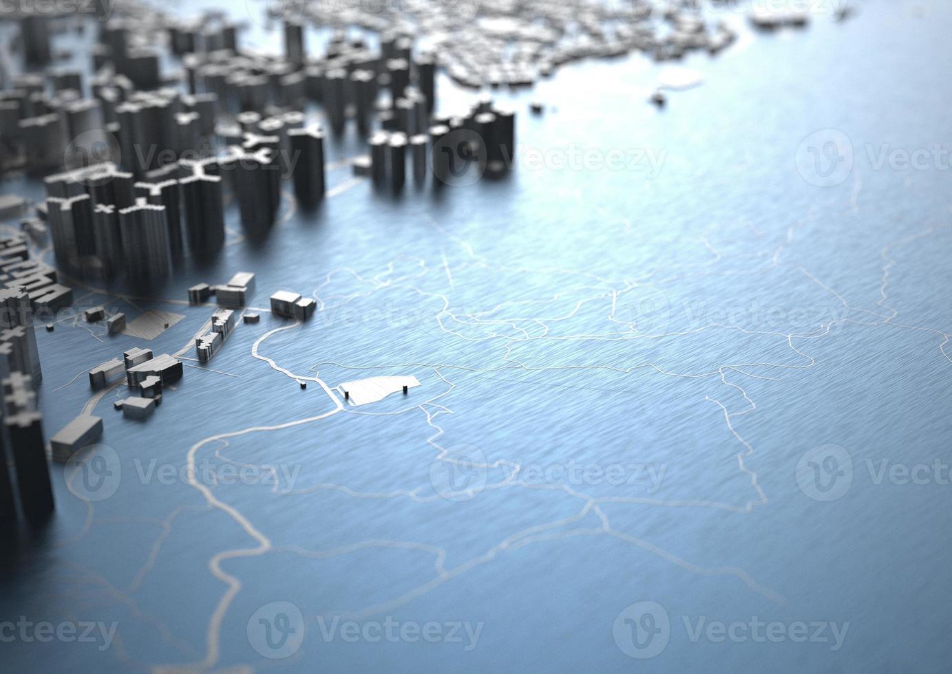 big city in the mountains top view. illustration in casual graphic design. fragments New York 3D render photo