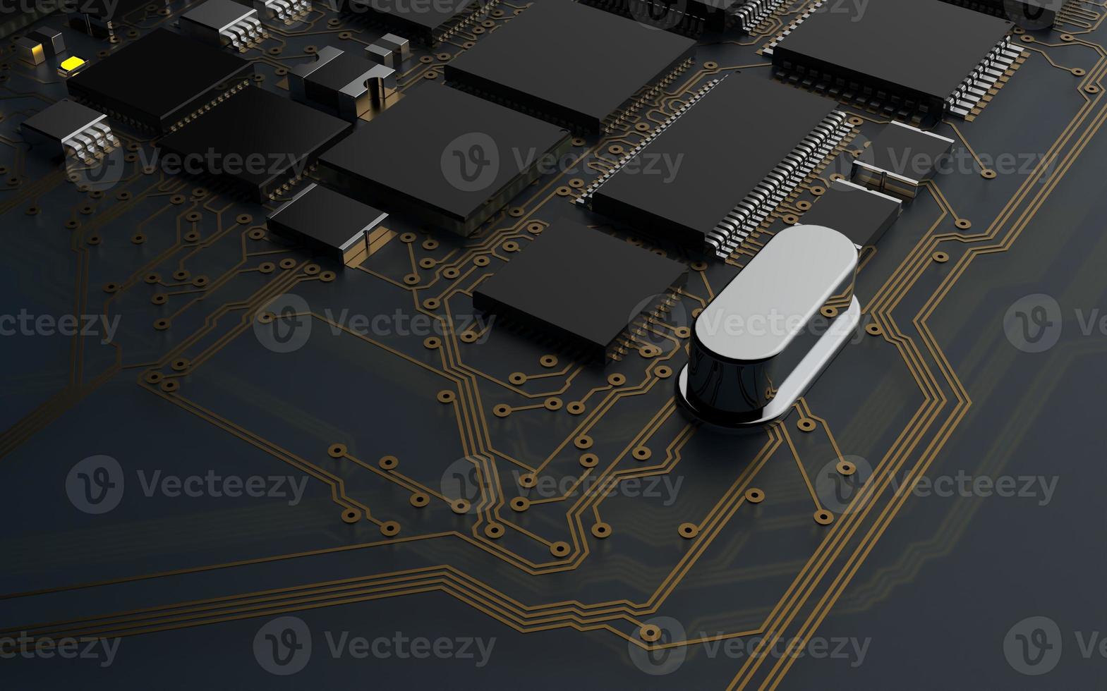 processor chip on a printed circuit board in red backlight. 3d illustration on the topic of technology and the power of artificial intelligence. photo