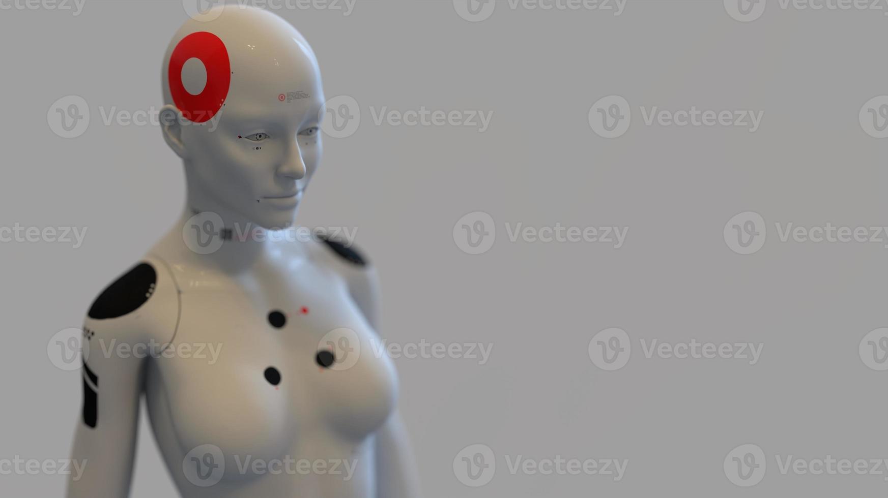 group of robots in female image standing in rows artificial intelligence and robotics concept photo