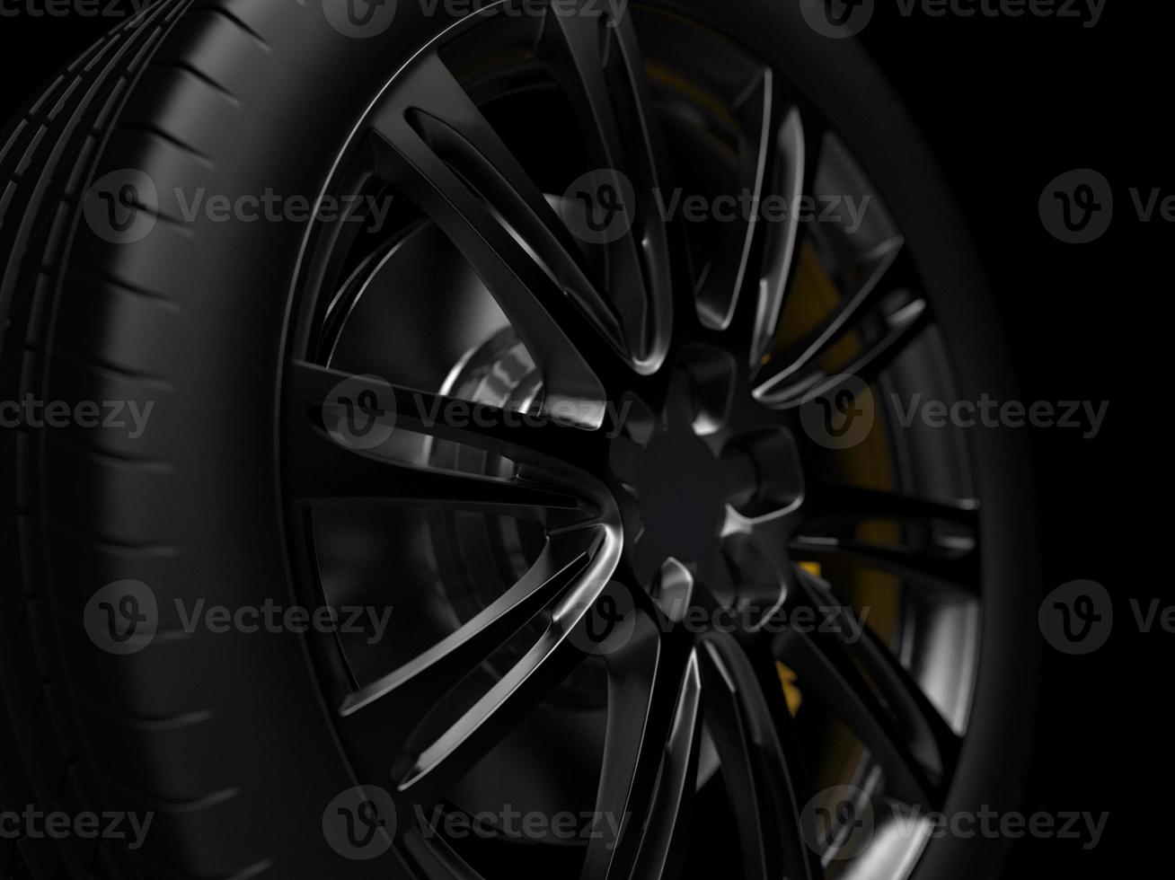 auto wheel with chrome disks close-up on a dark background. 3d render photo