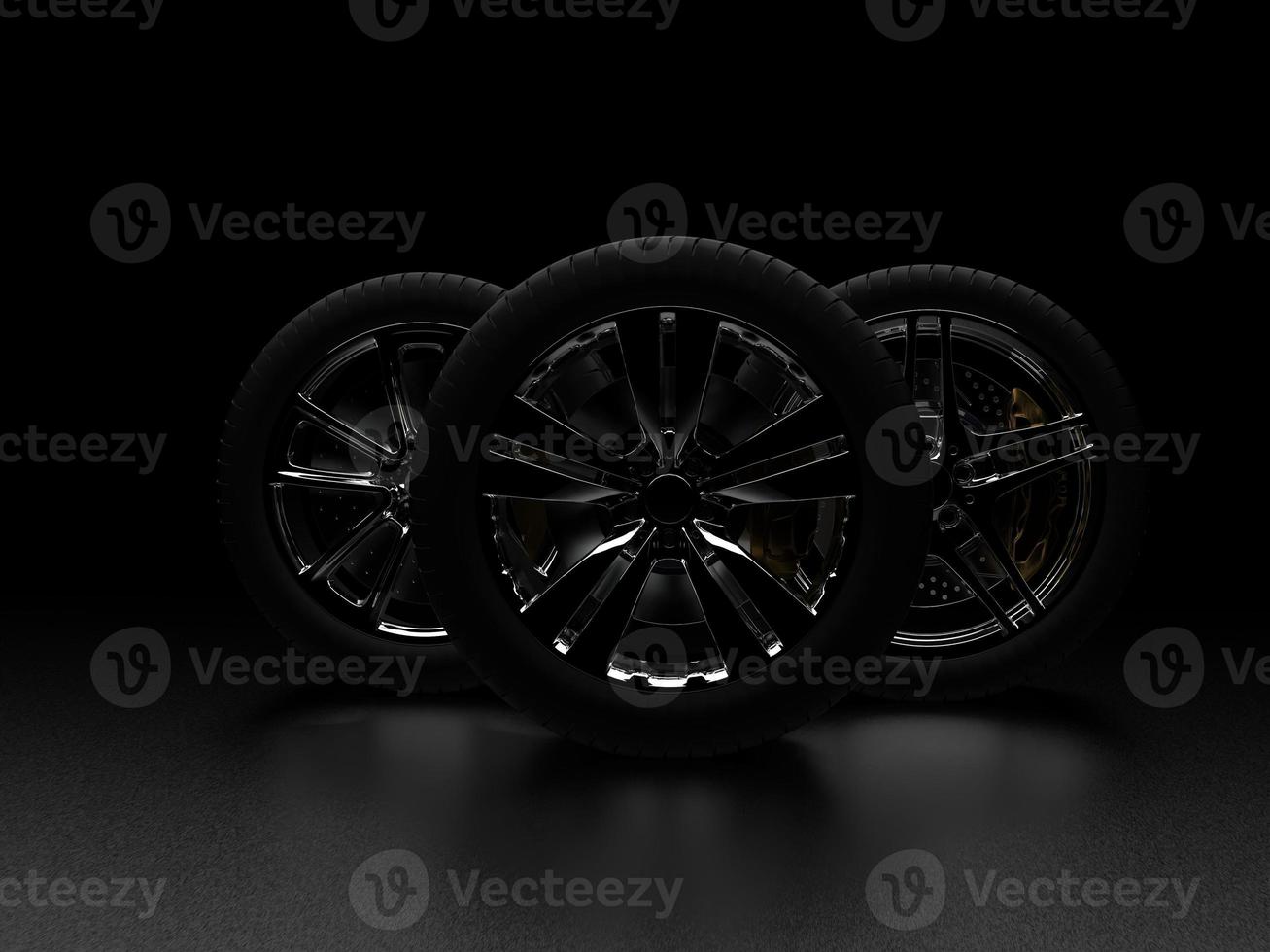auto wheel with chrome disks close-up on a dark background. 3d render photo