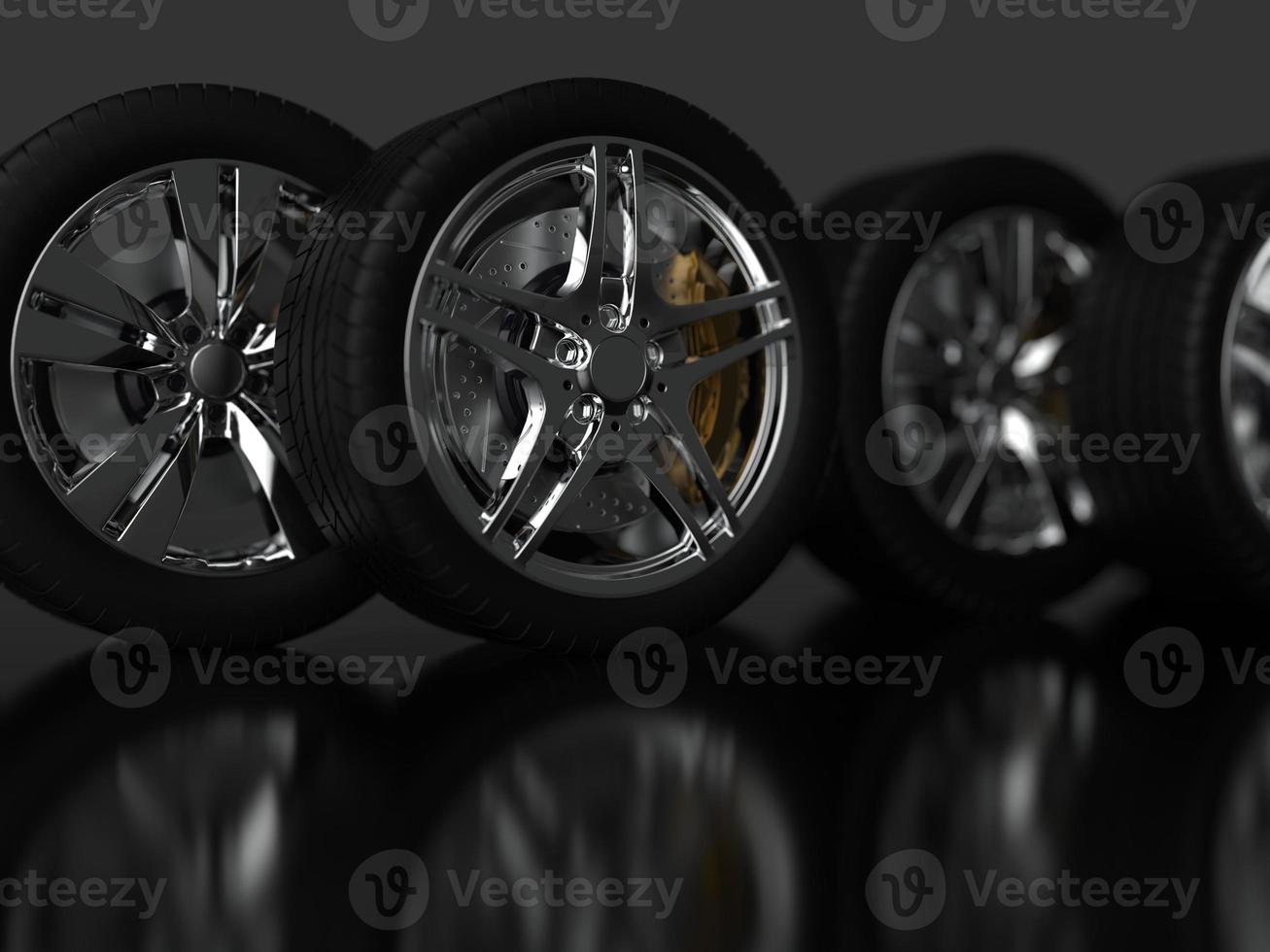 auto wheel with chrome disks close-up on a dark background. 3d render photo