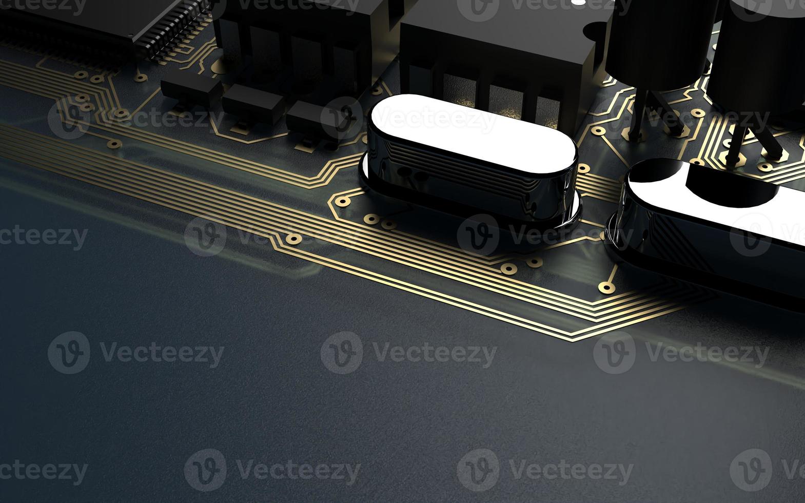 processor chip on a printed circuit board in red backlight. 3d illustration on the topic of technology and the power of artificial intelligence. photo