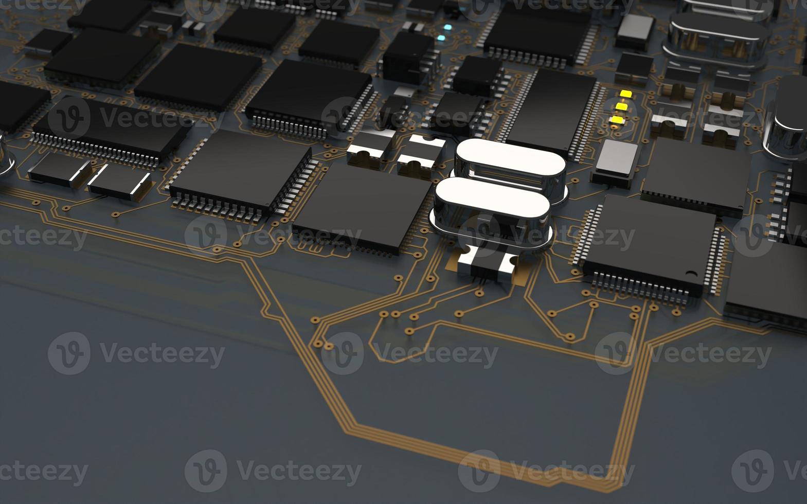 processor chip on a printed circuit board in red backlight. 3d illustration on the topic of technology and the power of artificial intelligence. photo