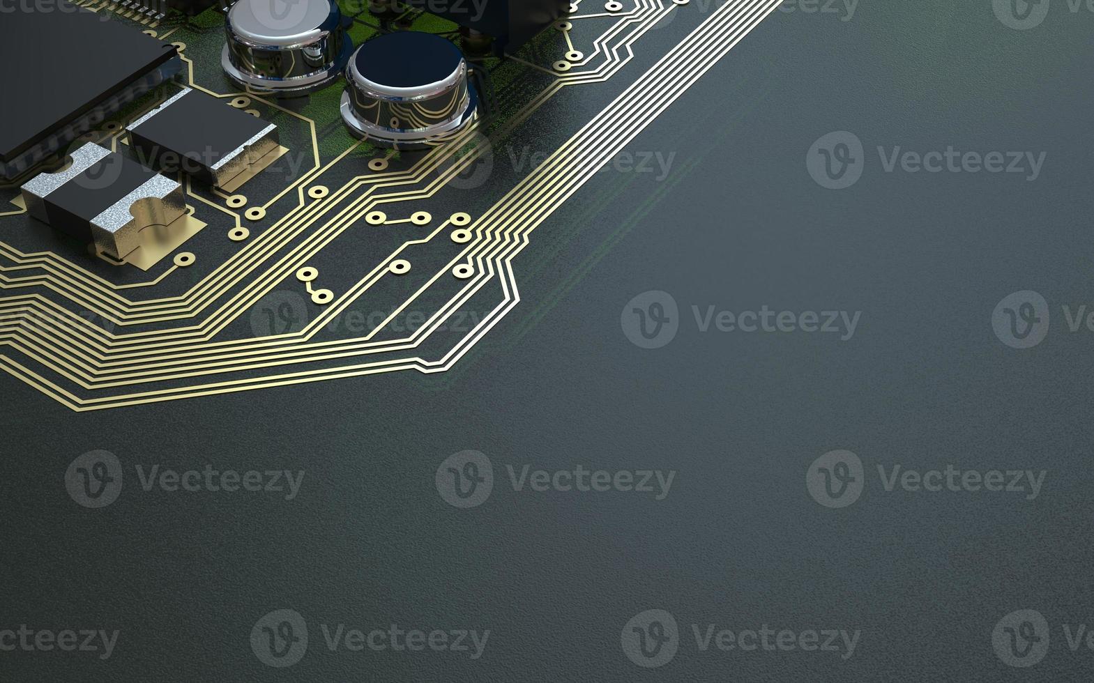processor chip on a printed circuit board in red backlight. 3d illustration on the topic of technology and the power of artificial intelligence. photo