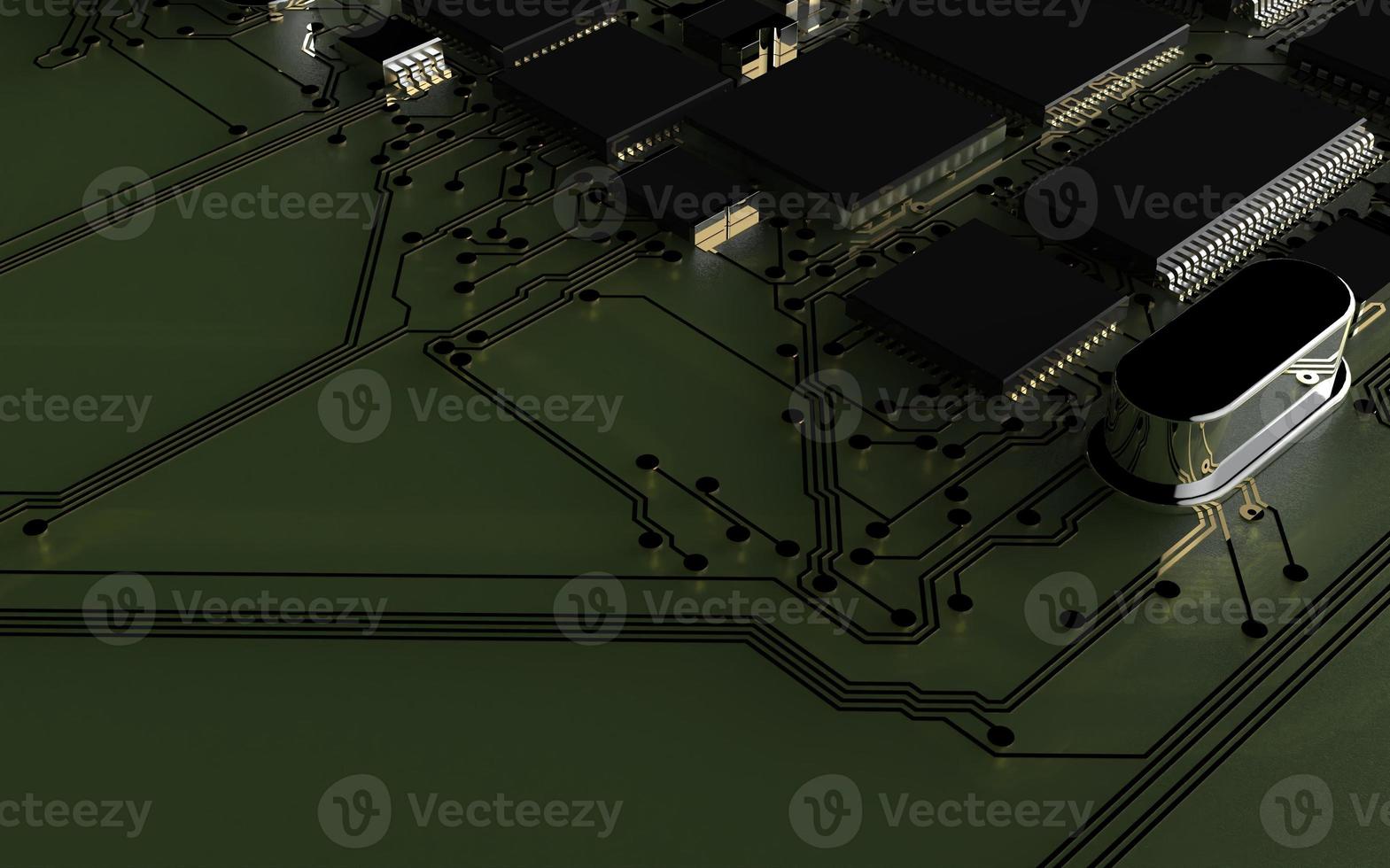 processor chip on a printed circuit board in red backlight. 3d illustration on the topic of technology and the power of artificial intelligence. photo