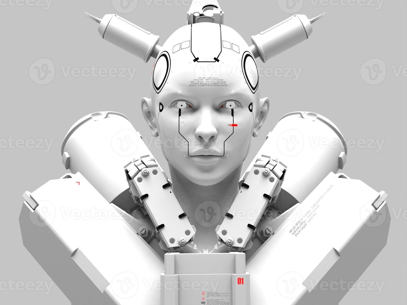 robot woman. close-up portrait. abstraction on the topic of technology and games. 3d illustration photo