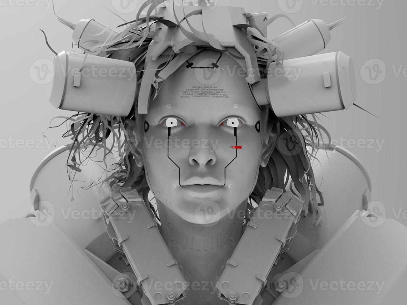robot woman. close-up portrait. abstraction on the topic of technology and games. 3d illustration photo