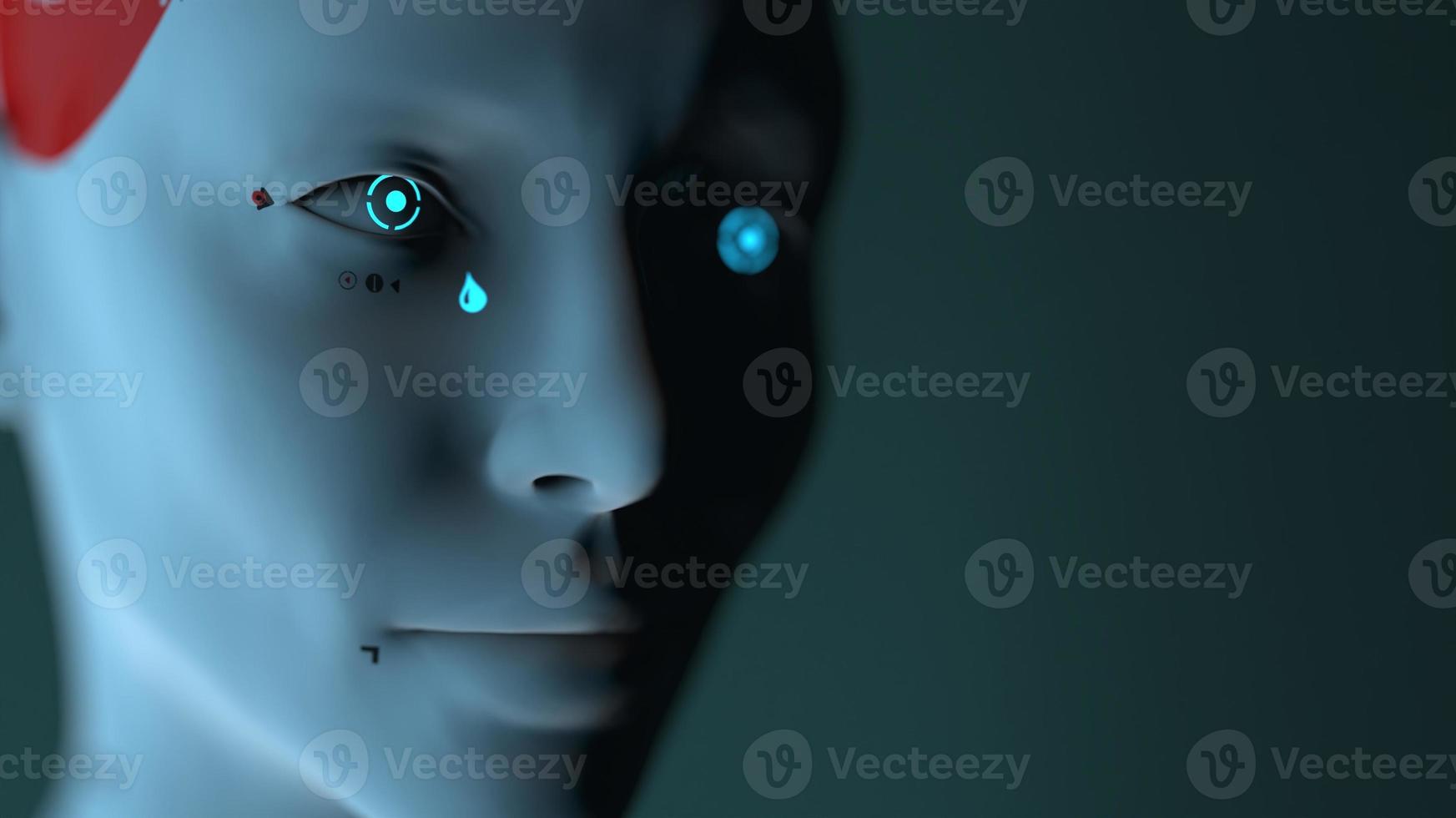 group of robots in female image standing in rows artificial intelligence and robotics concept photo