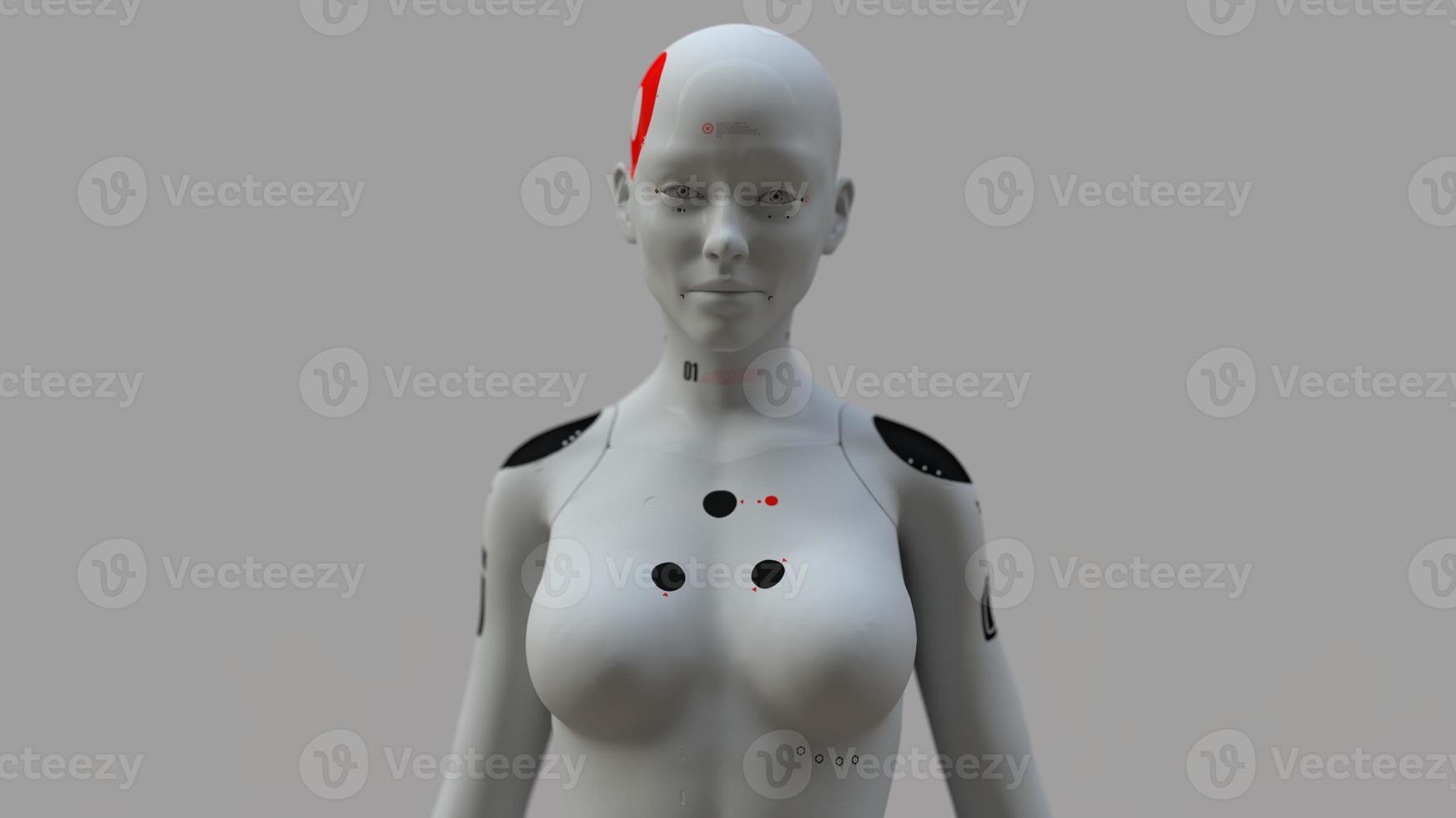 group of robots in female image standing in rows artificial intelligence and robotics concept photo