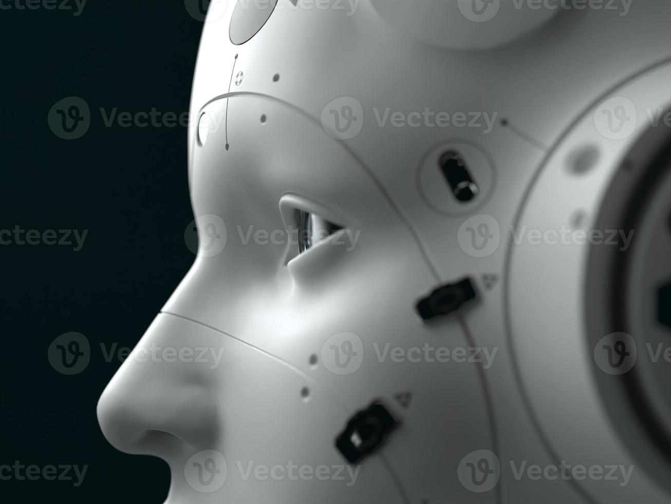 robot woman. close-up portrait. abstraction on the topic of technology and games. 3d illustration photo