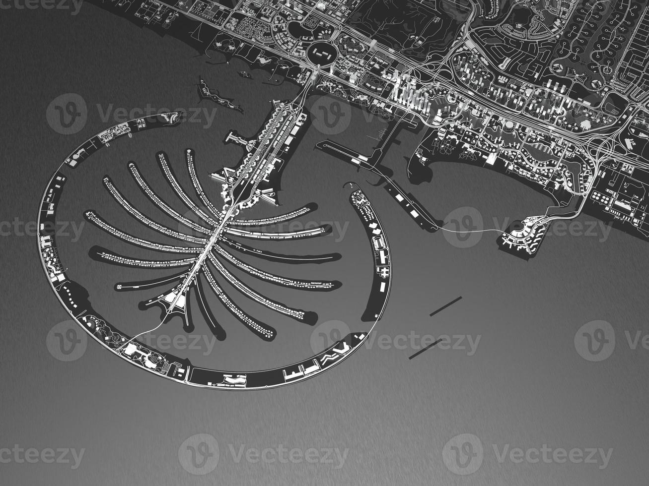 top view of the big city. illustration in casual graphic design. fragment of dubai 3d render photo
