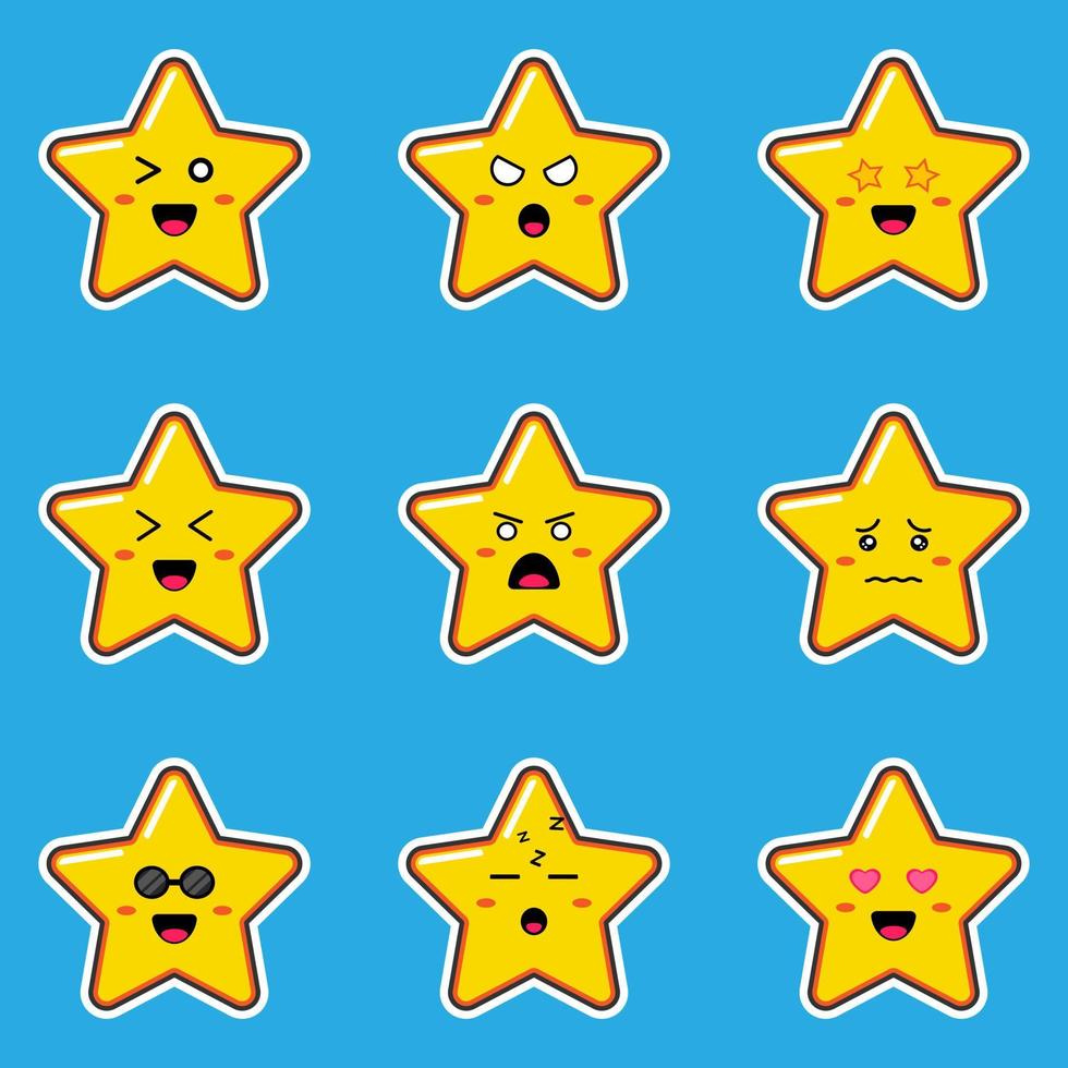 Cute stars cartoon character with different emotions. vector