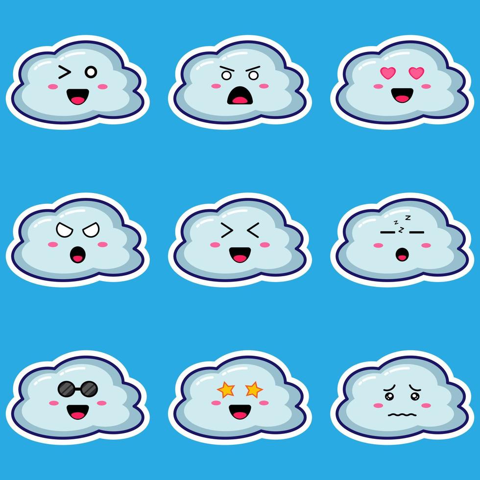 Cute cloud cartoon character with different emotions. vector