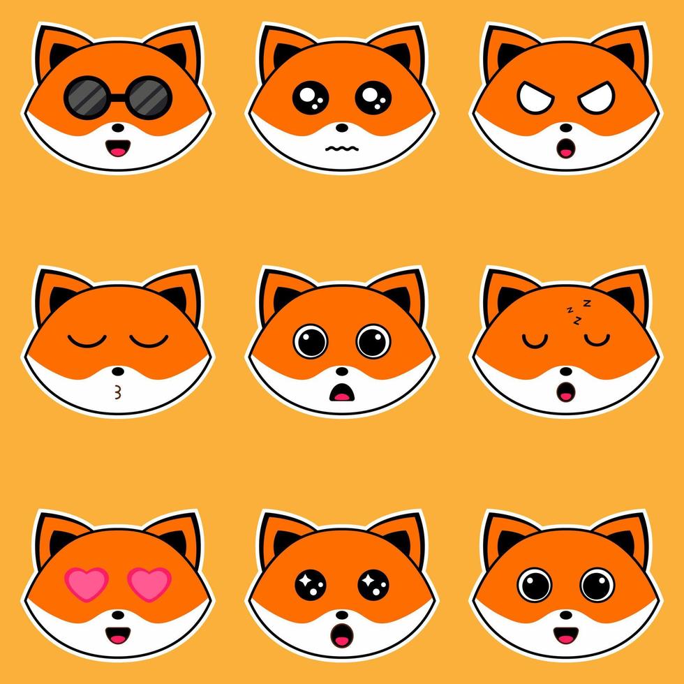 Cute fox emoticon set bundles. vector