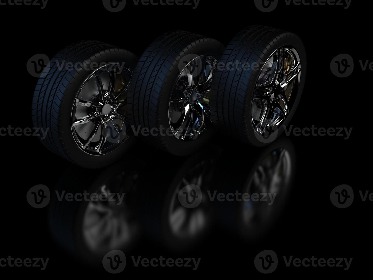 auto wheel with chrome disks close-up on a dark background. 3d render photo